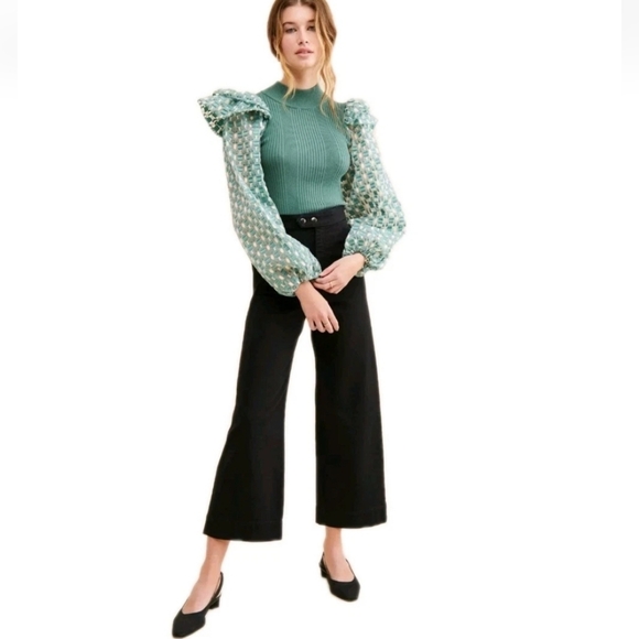 Anthropologie Sweaters - Anthropologie Mixed Media Pullover Textured Ruffle Sleeve  Detail Sweater Sz: M